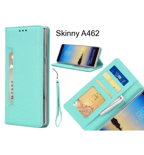 Skinny A462 Case Silk Texture Leather Wallet Case 4 Cards 1 Id Magnet - Green