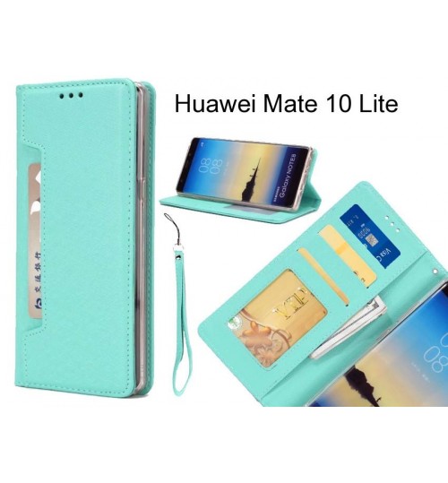 Huawei Mate 10 Lite Case Silk Texture Leather Wallet Case 4 Cards 1 Id Magnet - Green