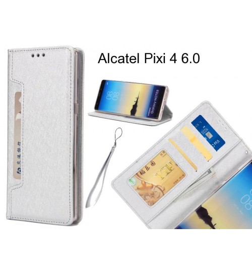 Alcatel Pixi 4 6.0 case Silk Texture Leather Wallet case 4 cards 1 ID magnet