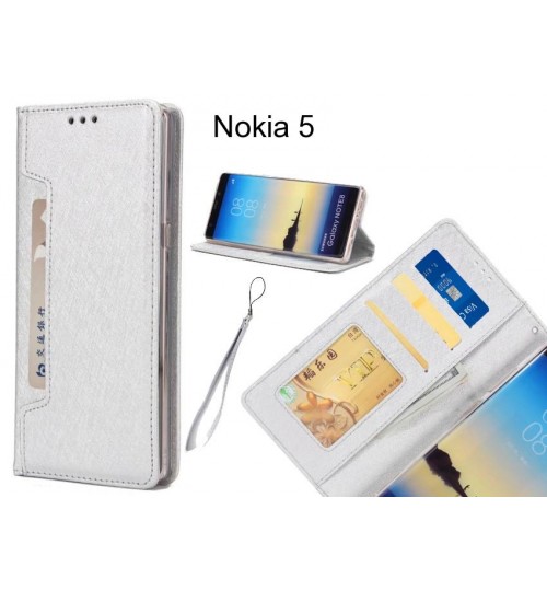 Nokia 5 Case Silk Texture Leather Wallet Case 4 Cards 1 Id Magnet - Silver