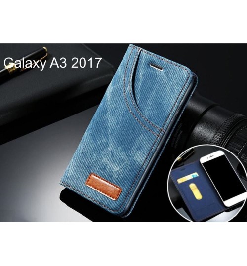 Galaxy A3 2017 case leather wallet case retro denim slim concealed magnet