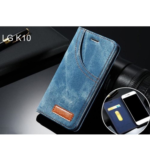 LG K10 case leather wallet case retro denim slim concealed magnet