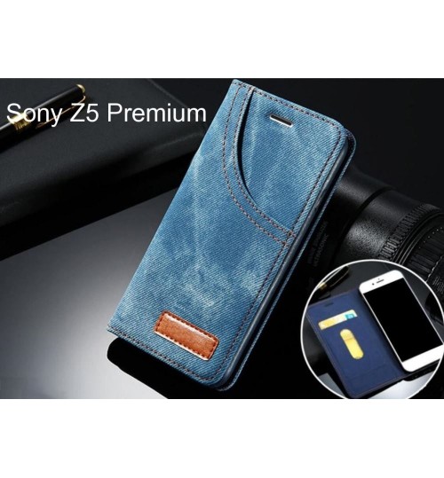 Sony Z5 Premium case leather wallet case retro denim slim concealed magnet
