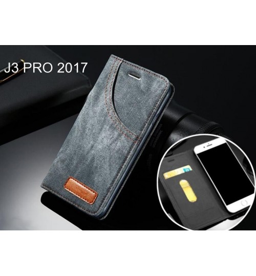 J3 PRO 2017 case leather wallet case retro denim slim concealed magnet
