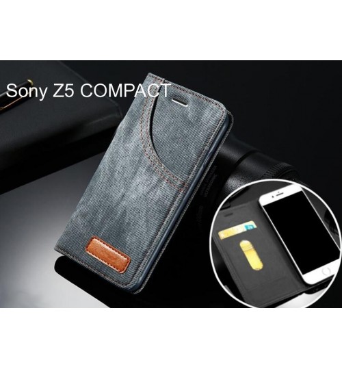 Sony Z5 COMPACT case leather wallet case retro denim slim concealed magnet