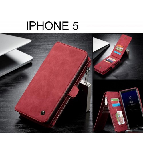 Iphone 5 Case Retro Flannelette Leather Case Multi Cards Zipper - Red
