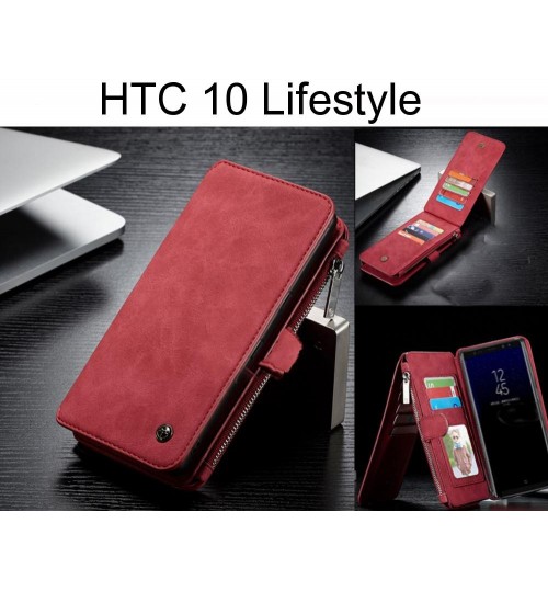 Htc 10 Lifestyle Case Retro Flannelette Leather Case Multi Cards Zipper - Red