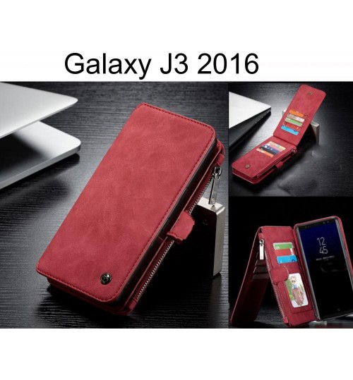 Galaxy J3 2016 Case Retro Flannelette Leather Case Multi Cards Zipper - Red