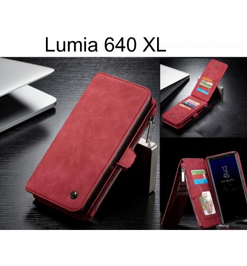 Lumia 640 Xl Case Retro Flannelette Leather Case Multi Cards Zipper - Red
