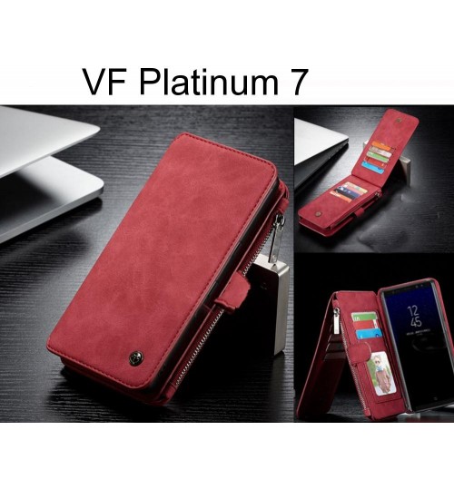 Vf Platinum 7 Case Retro Flannelette Leather Case Multi Cards Zipper - Red