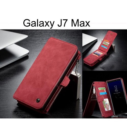 Galaxy J7 Max Case Retro Flannelette Leather Case Multi Cards Zipper - Red