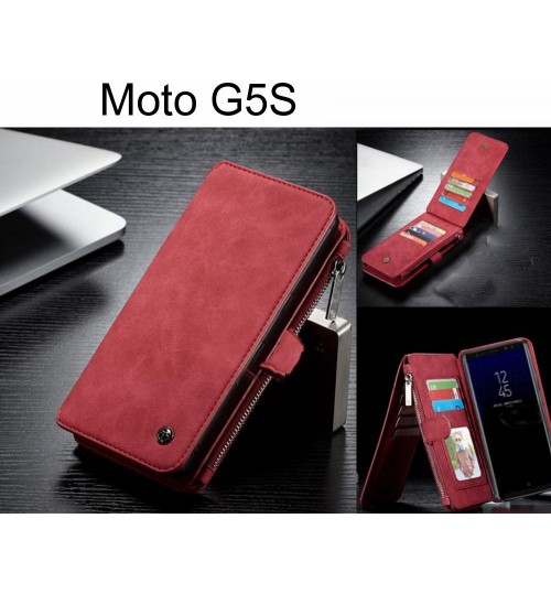 Moto G5s Case Retro Flannelette Leather Case Multi Cards Zipper - Red