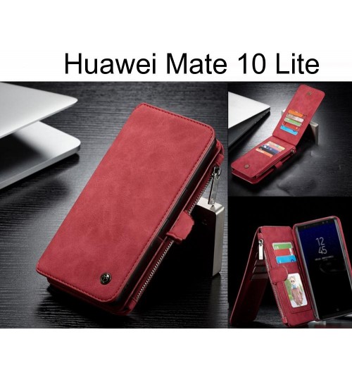 Huawei Mate 10 Lite Case Retro Flannelette Leather Case Multi Cards Zipper - Red