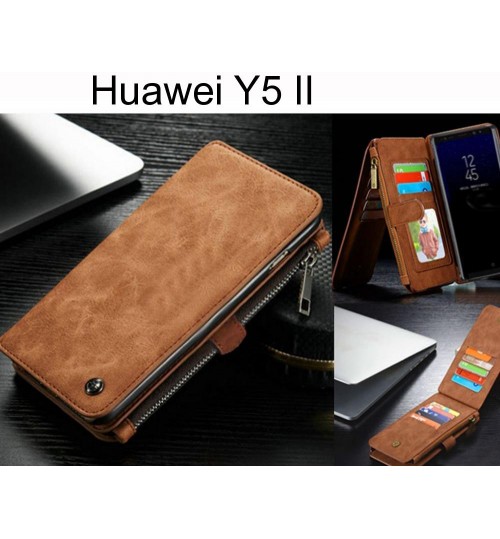 Huawei Y5 Ii Case Retro Flannelette Leather Case Multi Cards Zipper - Brown