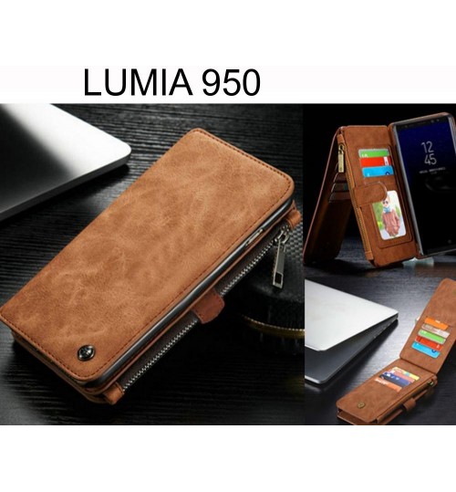 Lumia 950 Case Retro Flannelette Leather Case Multi Cards Zipper - Brown