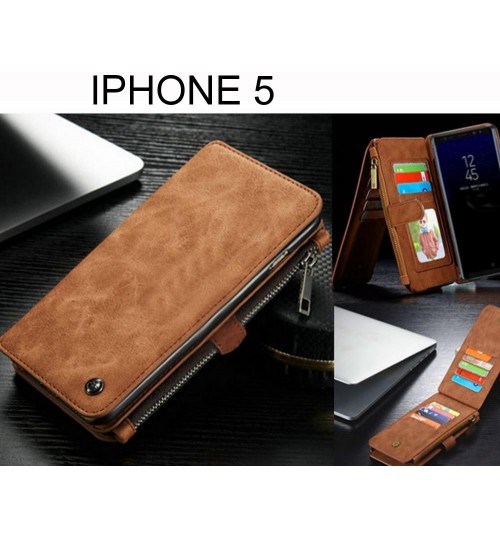 Iphone 5 Case Retro Flannelette Leather Case Multi Cards Zipper - Brown