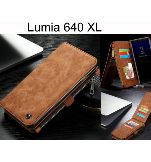 Lumia 640 Xl Case Retro Flannelette Leather Case Multi Cards Zipper - Brown