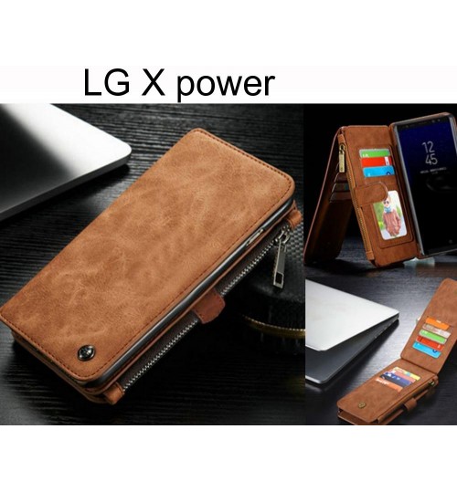 LG X power Case Retro Flannelette leather case multi cards zipper