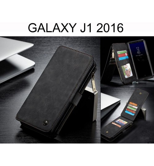 Galaxy J1 2016 Case Retro Flannelette Leather Case Multi Cards Zipper - Black