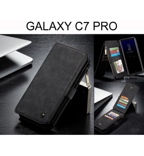 GALAXY C7 PRO Case Retro Flannelette leather case multi cards zipper