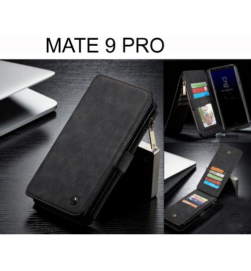 Mate 9 Pro Case Retro Flannelette Leather Case Multi Cards Zipper - Black
