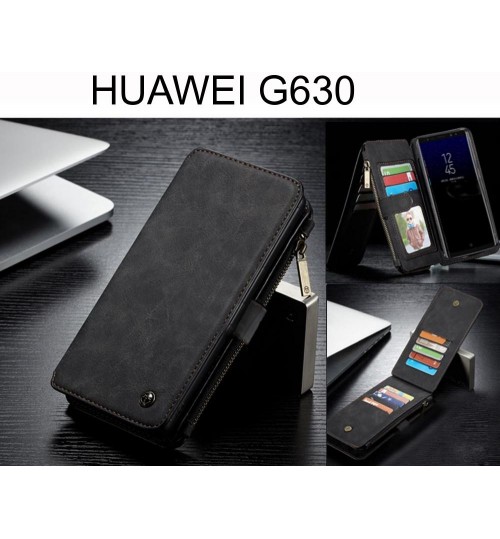 Huawei G630 Case Retro Flannelette Leather Case Multi Cards Zipper - Black