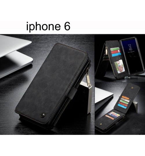 Iphone 6 Case Retro Flannelette Leather Case Multi Cards Zipper - Black