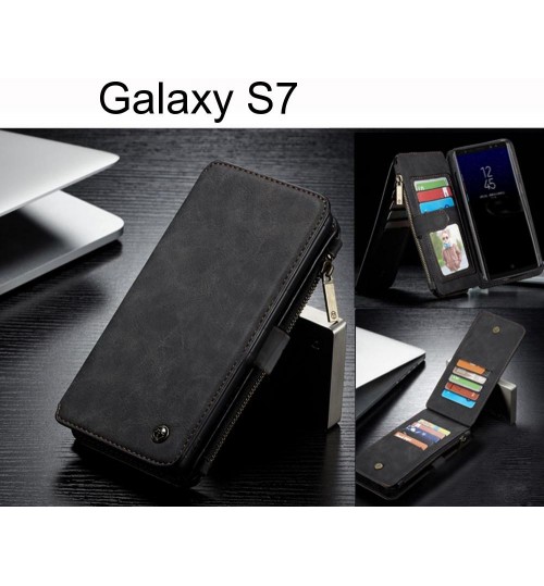 Galaxy S7 Case Retro Flannelette leather case multi cards zipper