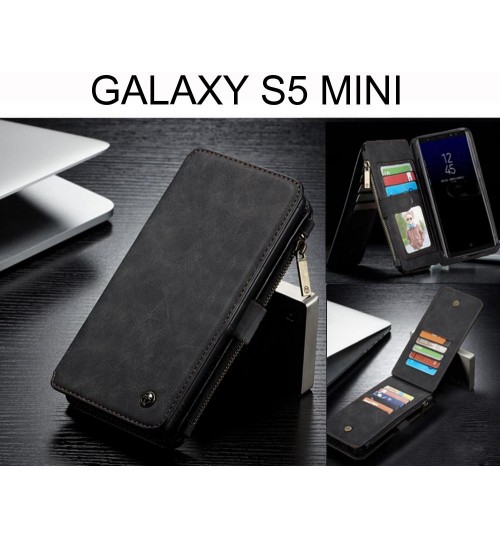 Galaxy S5 Mini Case Retro Flannelette Leather Case Multi Cards Zipper - Black