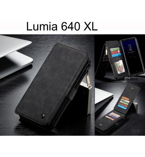 Lumia 640 Xl Case Retro Flannelette Leather Case Multi Cards Zipper - Black
