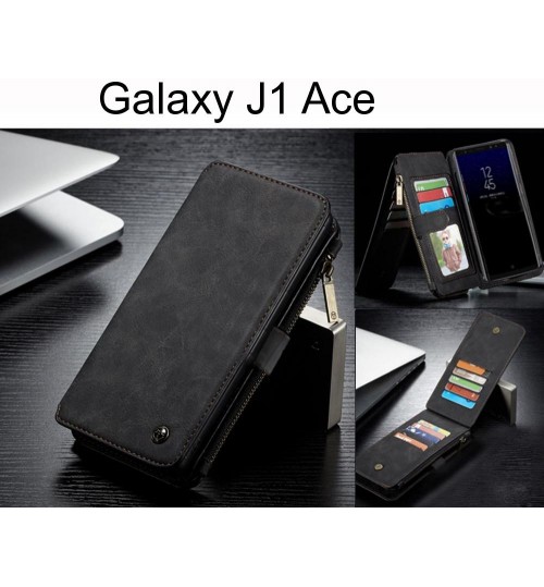 Galaxy J1 Ace Case Retro Flannelette Leather Case Multi Cards Zipper - Black