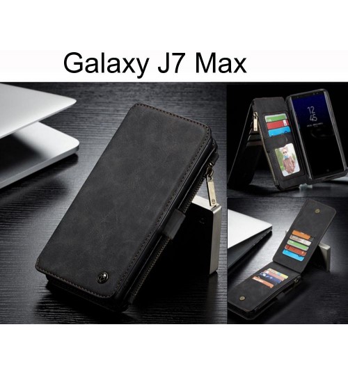 Galaxy J7 Max Case Retro Flannelette Leather Case Multi Cards Zipper - Black