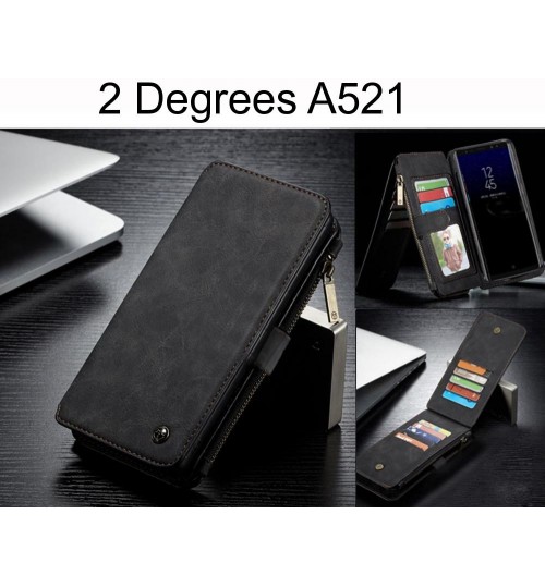 2 Degrees A521 Case Retro Flannelette Leather Case Multi Cards Zipper - Black
