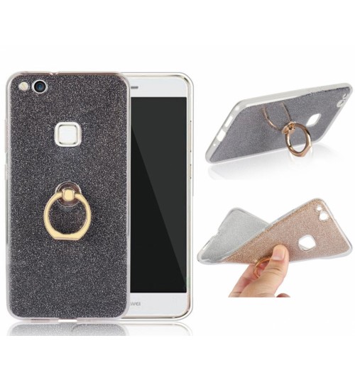 Huawei P10 lite Soft tpu Bling Kickstand Case with Ring Rotary Metal Mount