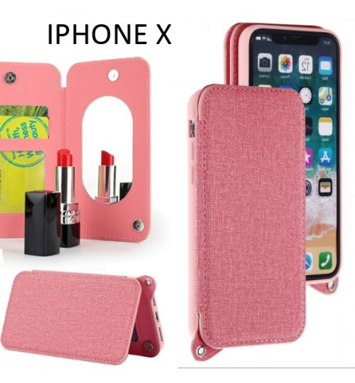 iPhone X CASE 2 Cards Slot Wallet Flip Case With Mirror