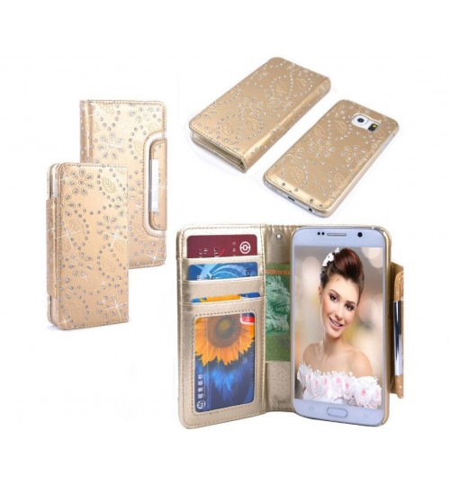 Galaxy s6 bling leather wallet case detachable