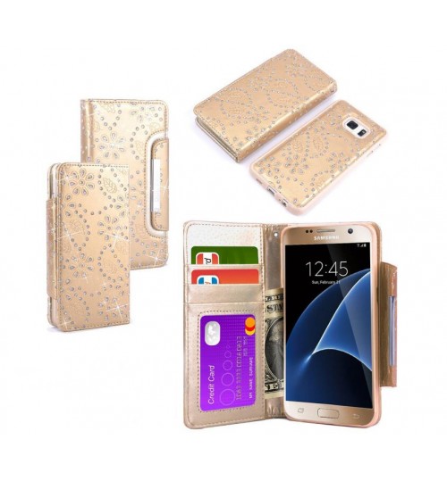Galaxy s7 bling leather wallet case detachable