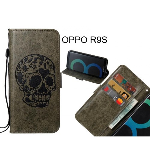 OPPO R9S case skull vintage leather wallet case