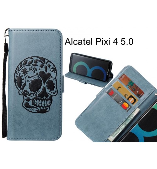 Alcatel Pixi 4 5.0 case skull vintage leather wallet case
