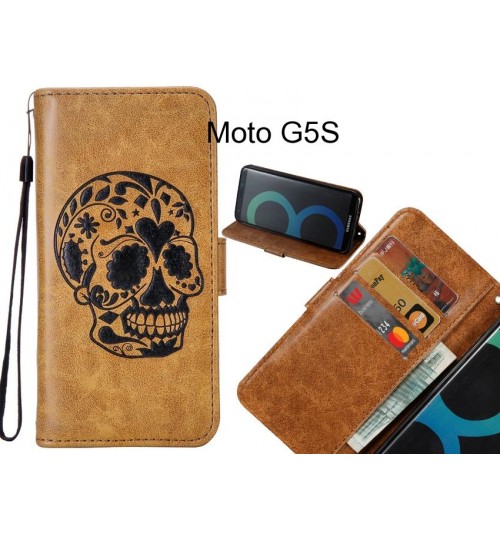 Moto G5S case skull vintage leather wallet case
