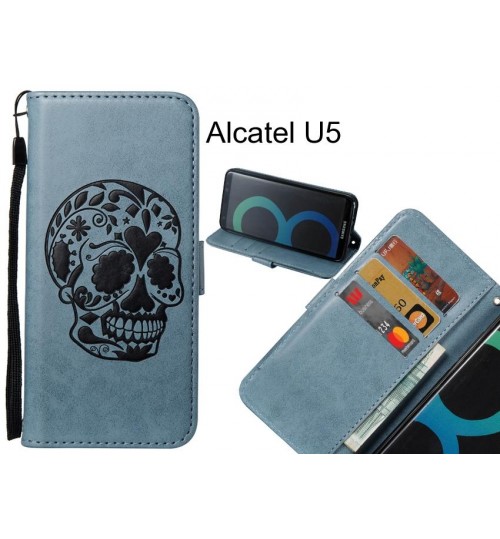 Alcatel U5 case skull vintage leather wallet case