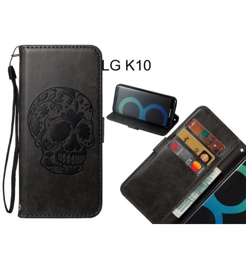 LG K10 case skull vintage leather wallet case