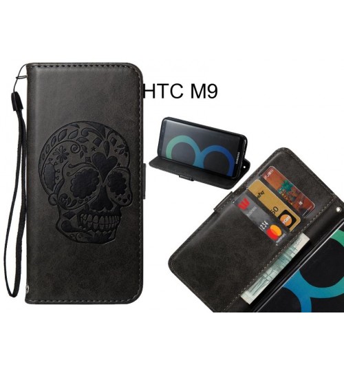 HTC M9 case skull vintage leather wallet case