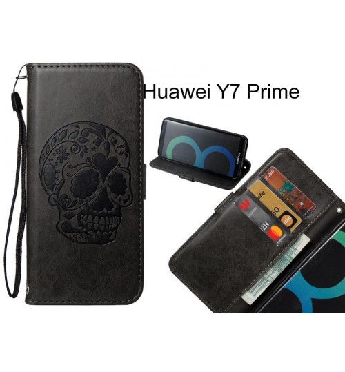 Huawei Y7 Prime case skull vintage leather wallet case