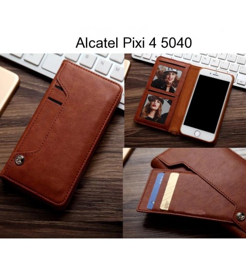 Alcatel Pixi 4 5040 Case Slim Leather Wallet Case 6 Cards 2 Id Magnet - Brown