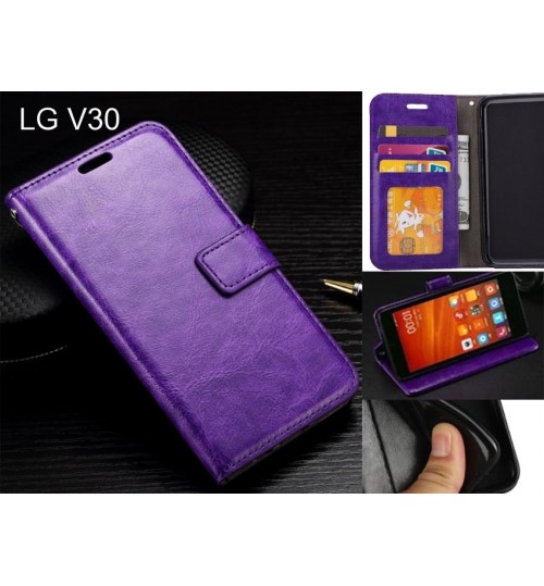 Lg V30 Case Fine Leather Wallet Case - Purple