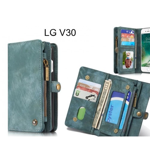 Lg V30 Case Retro Leather Case Multi Cards Cash Pocket & Zip - Green