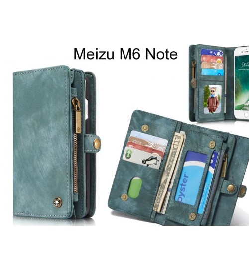 Meizu M6 Note Case Retro Leather Case Multi Cards Cash Pocket & Zip - Green