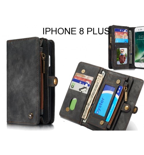 Iphone 8 Plus Case Retro Leather Case Multi Cards Cash Pocket & Zip - Black