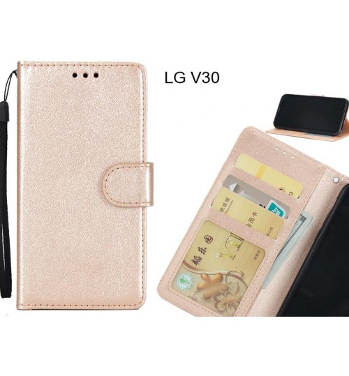 Lg V30 Case Silk Texture Leather Wallet Case - Gold